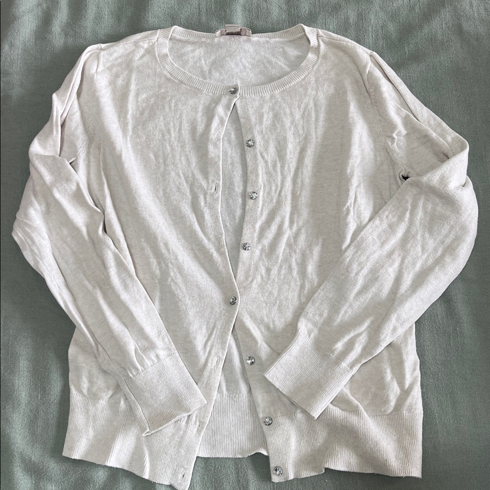 LOFT Cream Cardigan Sweater with jeweled buttons